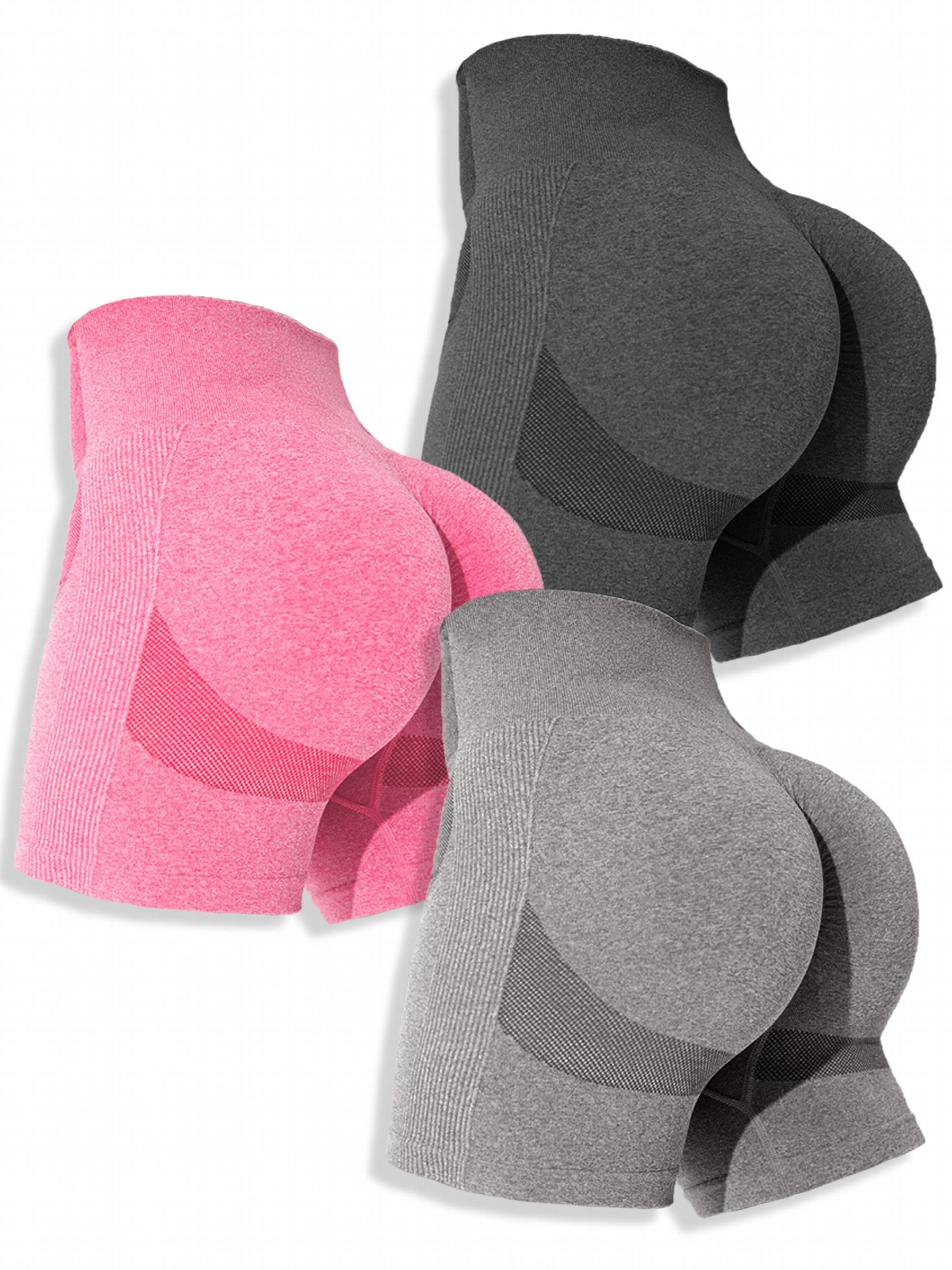 3pcs Seamless Yoga Shorts High Waist Sports Running Women's Activewear