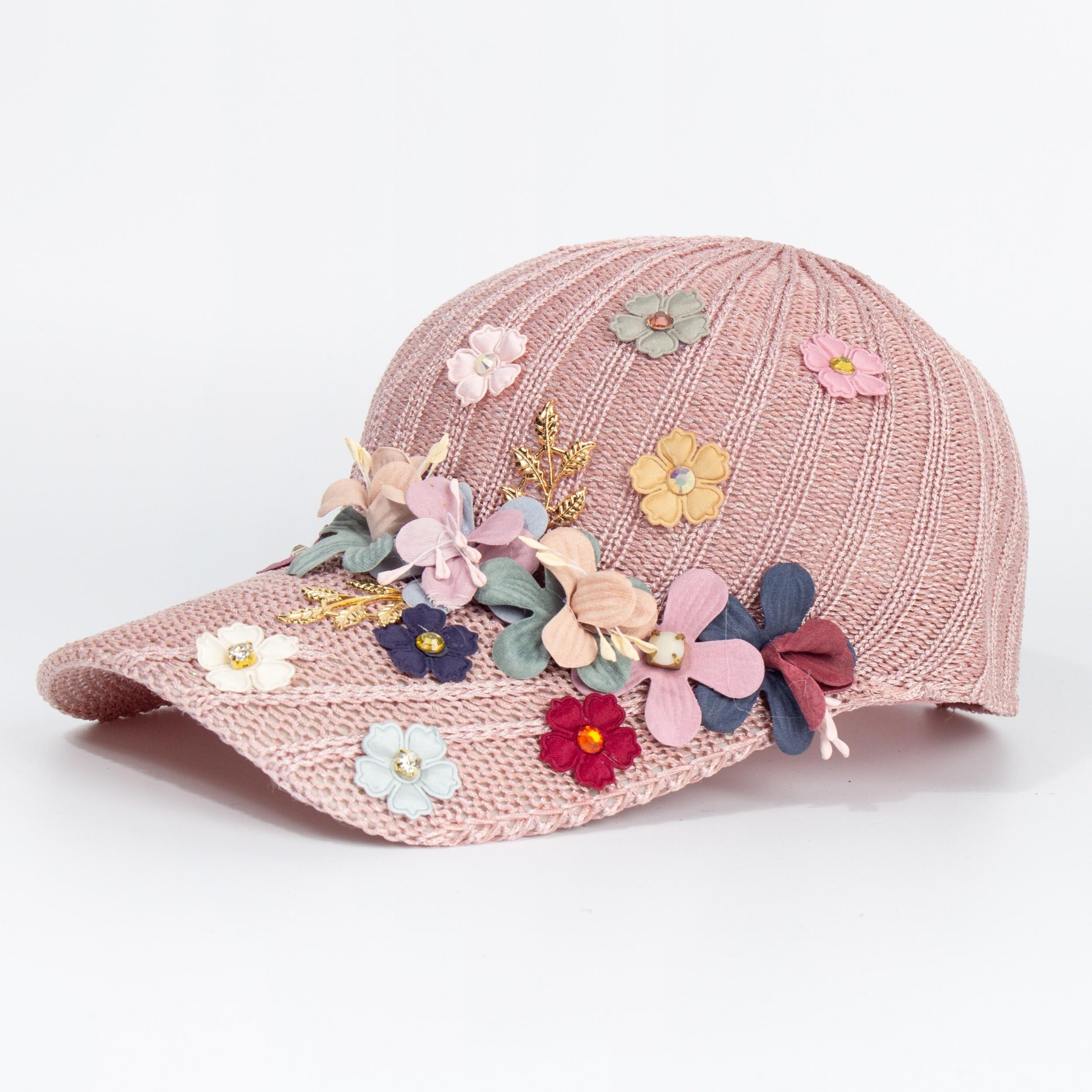 Hollow Out Knit Flower Decor Baseball Cap Women Sun Hat
