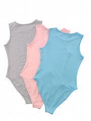 3 Pack Crew Neck Bodysuit Set Solid Sleeveless