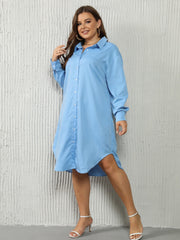 Solid Button Up Long Sleeve Collar Shirt Dress