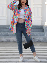 Casual Bear Print Button Up Long Sleeve Blouse