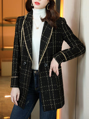 Plaid Print Lapel Blazer Long Sleeve Outerwear With Pocket
