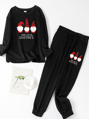 Christmas Lounge Set Gnomes & Letter Print Tee & Joggers Pajamas