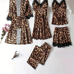 Sexy Leopard Print Lace Robe & Cami Dress Set