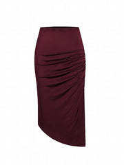 High Waisted Ruched Split Stretch Skirt