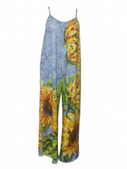 Floral Print Ruched Cami Jumpsuit Casual Sleeveless Wide Leg Jumpsuit