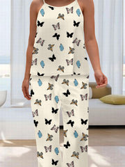 Butterfly Print Cami Top & Wide Leg Pants Pajamas Set