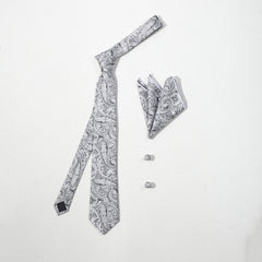 4pcs Silvery Paisley Jacquard Tie Set with Lapel Pin Brooch