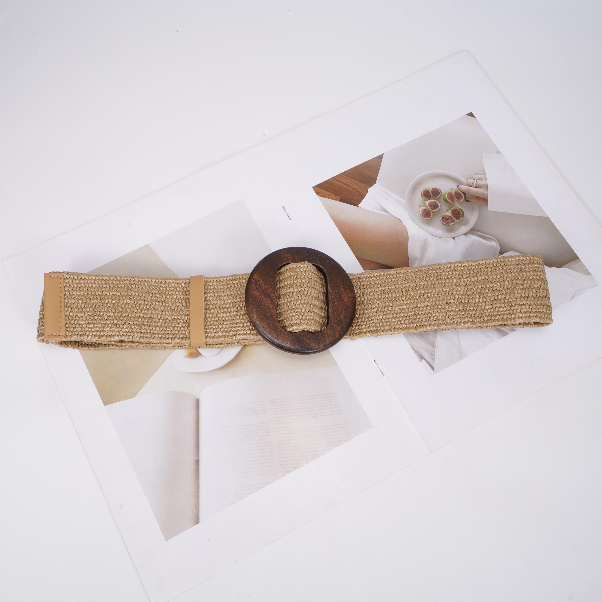 Vintage Braided Belt Elastic Straw Rattan Waistband Women Girdle Belts