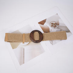 Vintage Braided Belt Elastic Straw Rattan Waistband Women Girdle Belts
