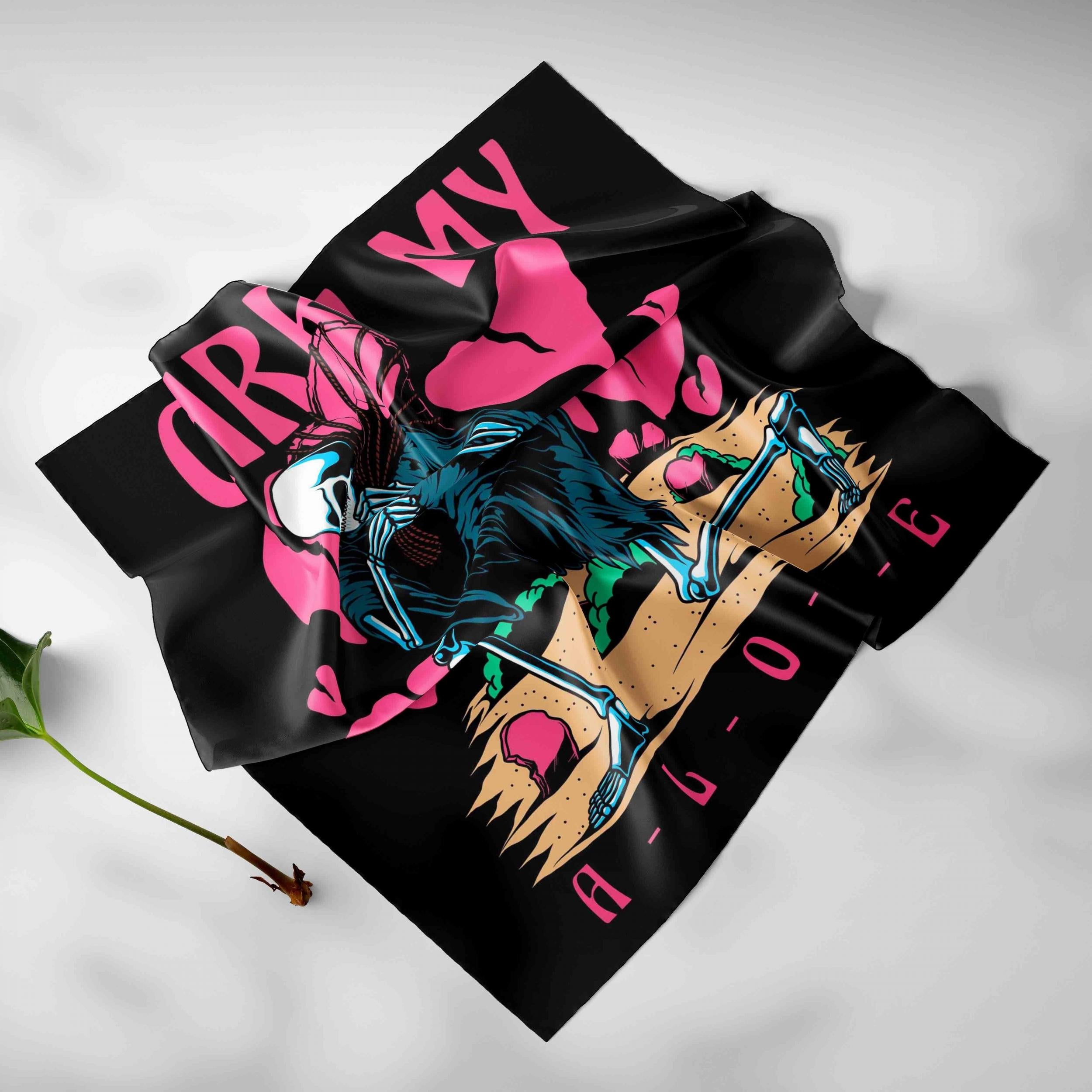 Y2K Skull Print Scarf Hip Hop Bandana Silk Neckerchief