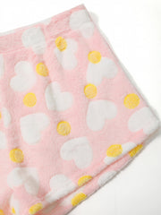 Heart & Polka Dot Flannel Crop Top & Shorts Set