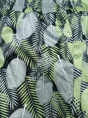 Women's Plus Tropical Print Shirred Waist High Rise Loose Fit Trousers