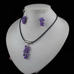 Black Leather Baroque Freshwater Pearl Necklace Earrings Set
