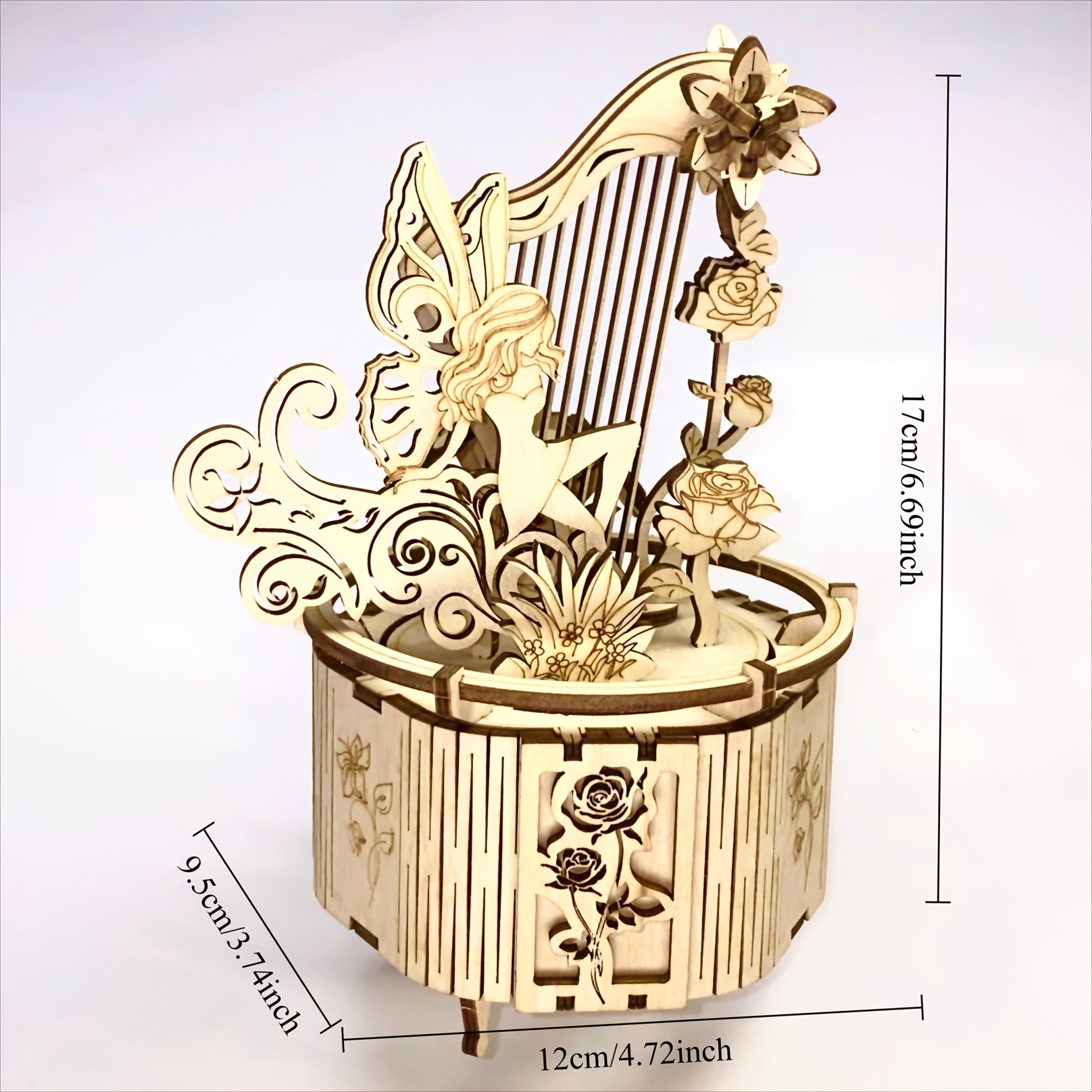 3D Wooden Puzzle Handcrafted Recycled Wood Rose with Lyre & Floral Yellow