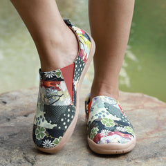 Floral Print Canvas Slip On Walking Shoes Soft Sole Casual Flat