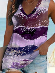 Bubble Gradient Print Sleeveless Top V Neck Summer Top