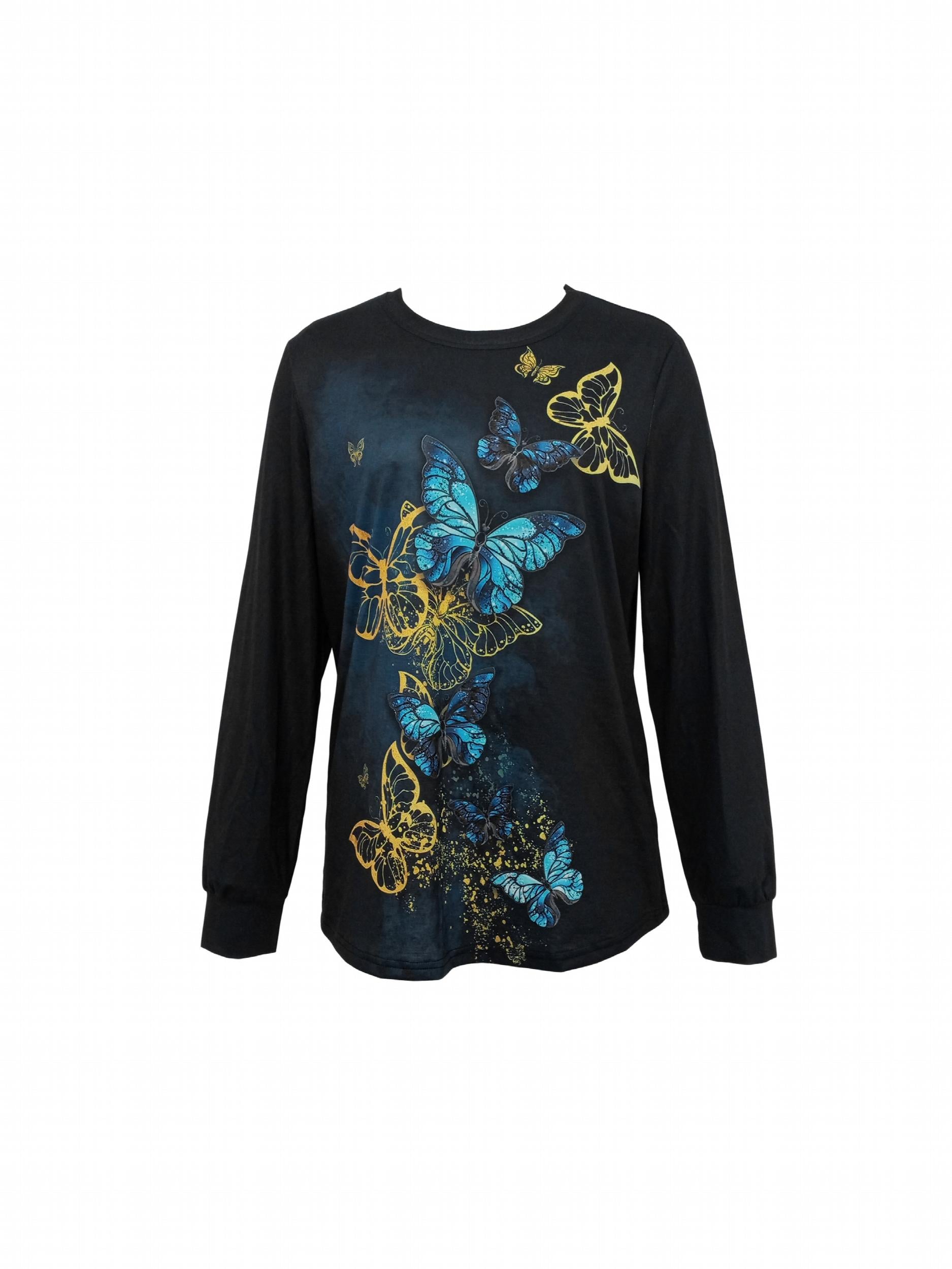 Butterfly Print Crew Neck Sweatshirt for Women