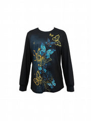 Butterfly Print Crew Neck Sweatshirt for Women