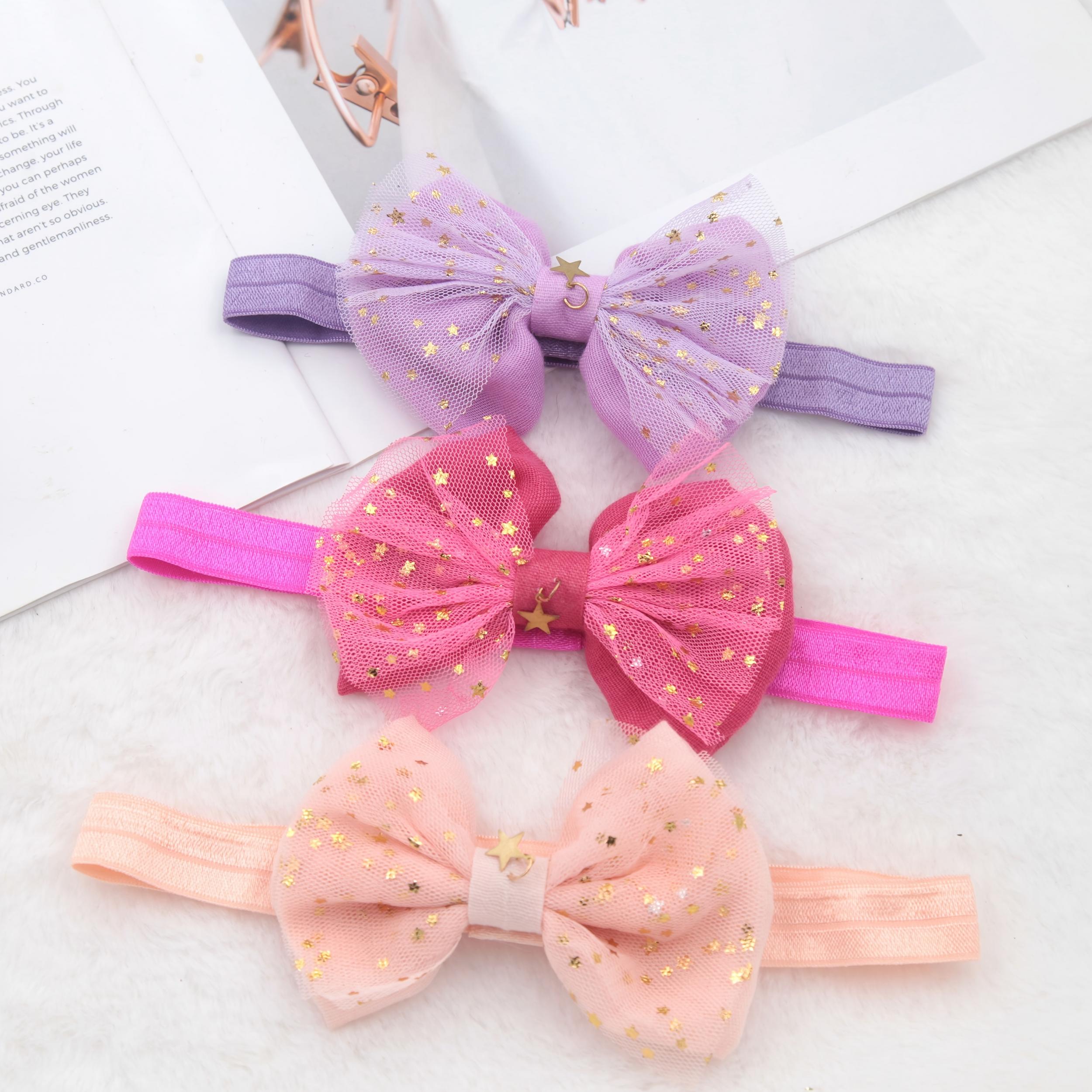 Baby Girls Mesh Bow Headband With Bronzing Star Print Hair Accessories
