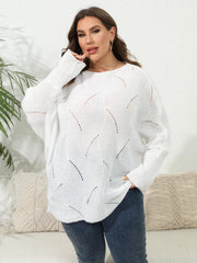 Casual Sweater Women's Plus Solid Eyelet Embroidered Bat Sleeve Round