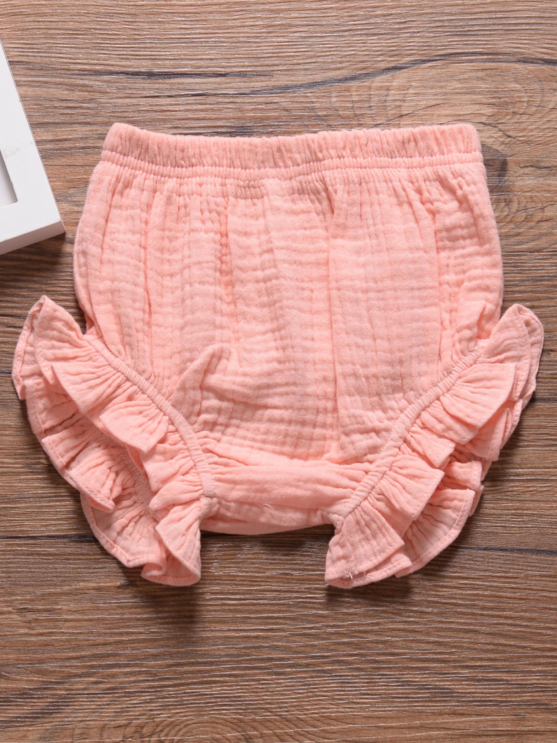 Baby Girls Ruffle Trim Shorts, Elastic Waist