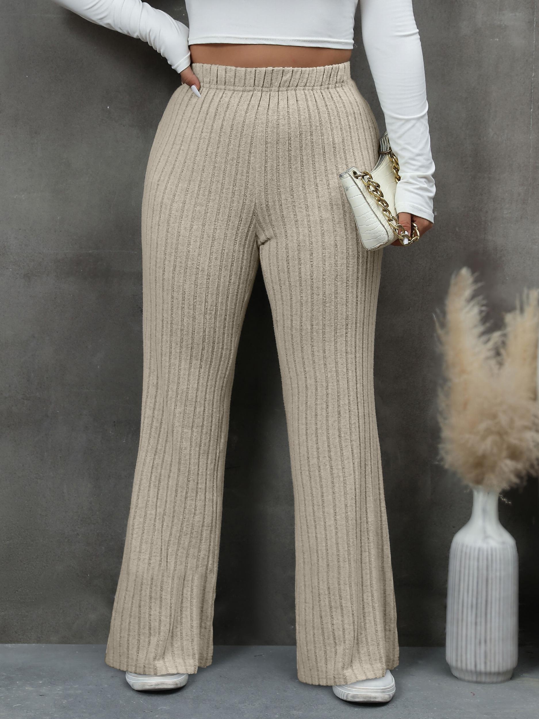 Ribbed High Rise Flare Leg Trousers