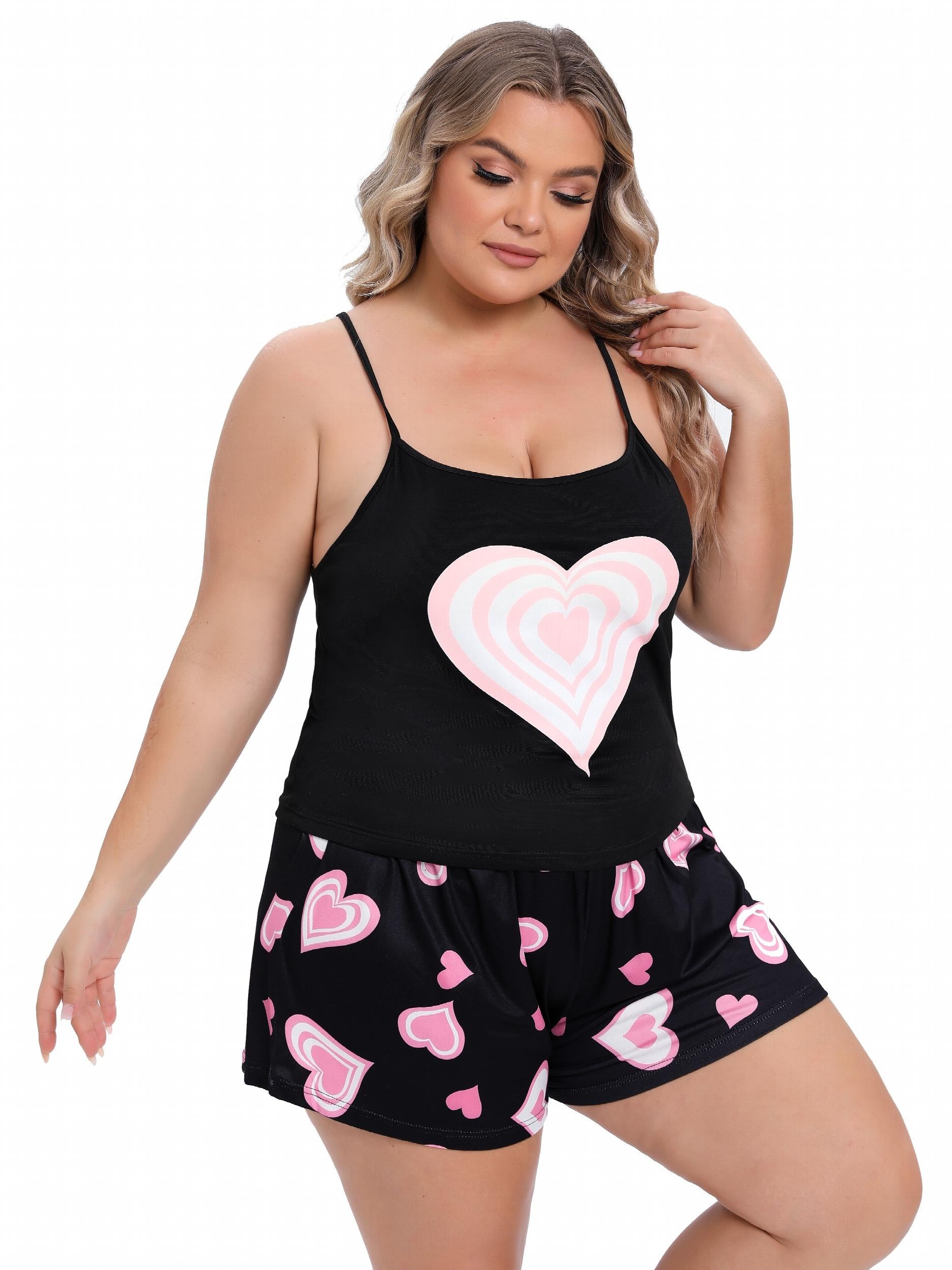 Heart Print Cami Top & Shorts Pajama Set