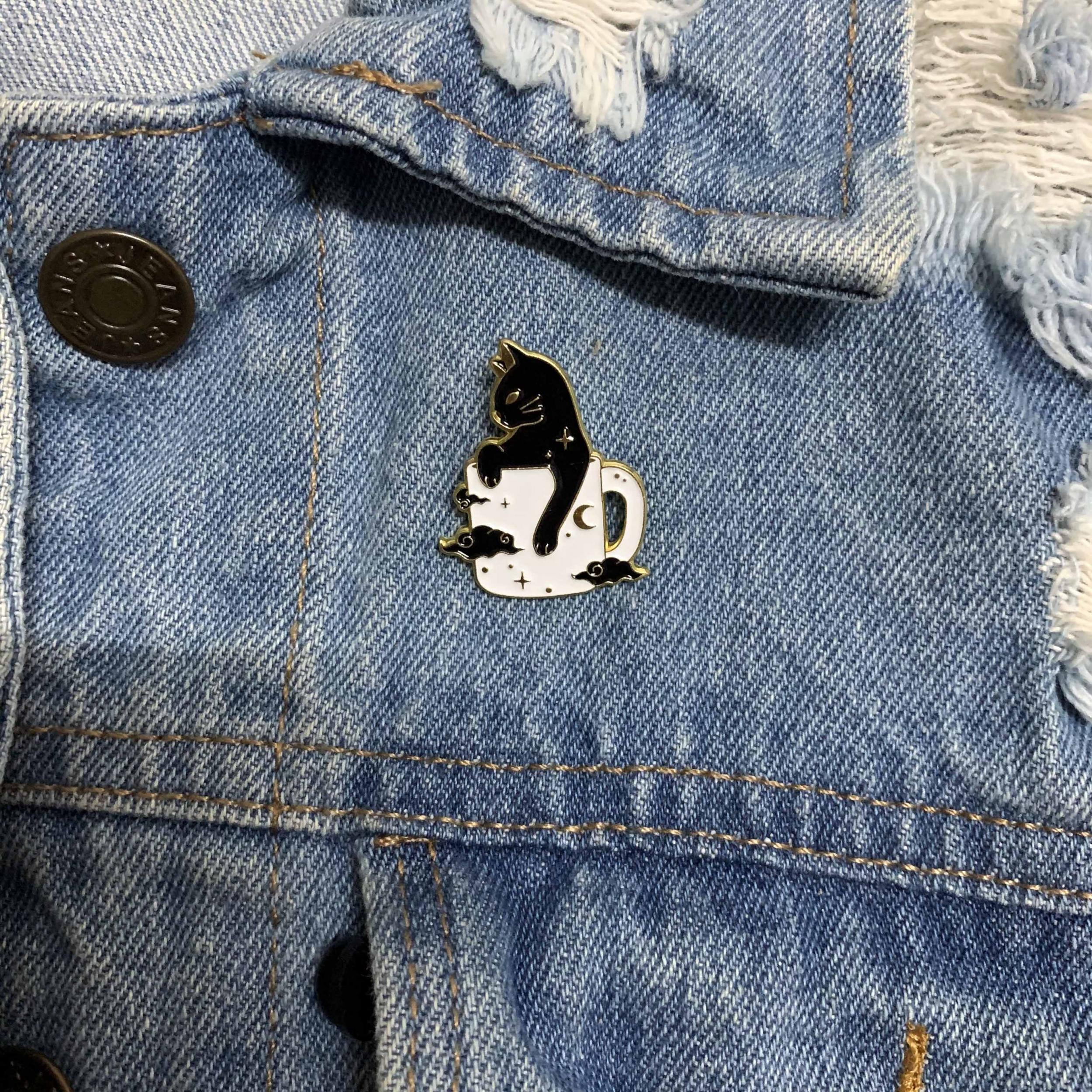 Ghost Cats Enamel Pins Kitten in Mug Cup Brooches Girls Jewelry