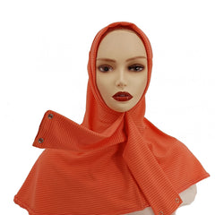 Strip Embossed Turban Cap Solid Snap Button Head Scarf