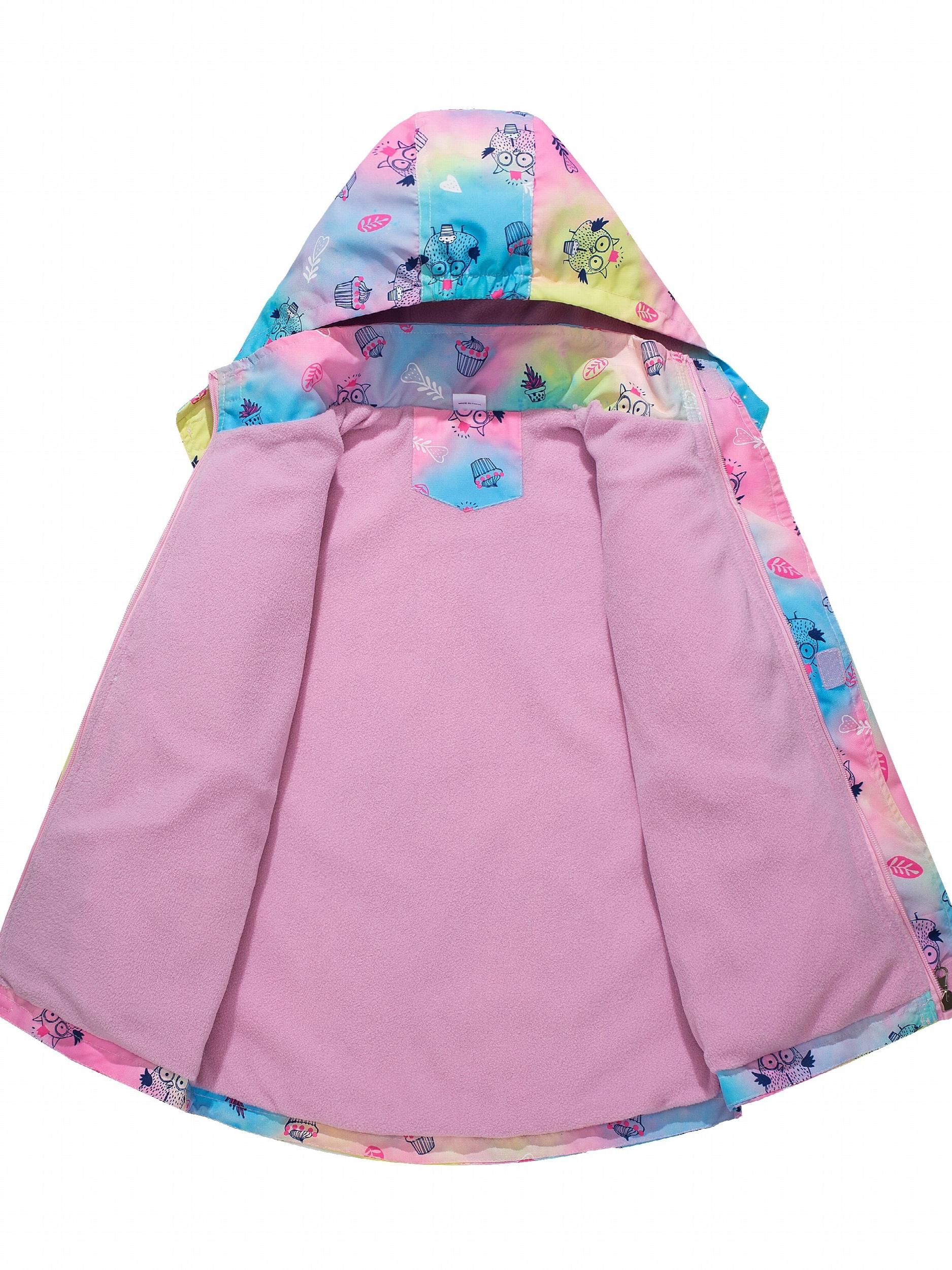 Girls Owl Tie Dye Hooded Jacket Windproof Waterproof Coat