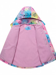 Girls Owl Tie Dye Hooded Jacket Windproof Waterproof Coat