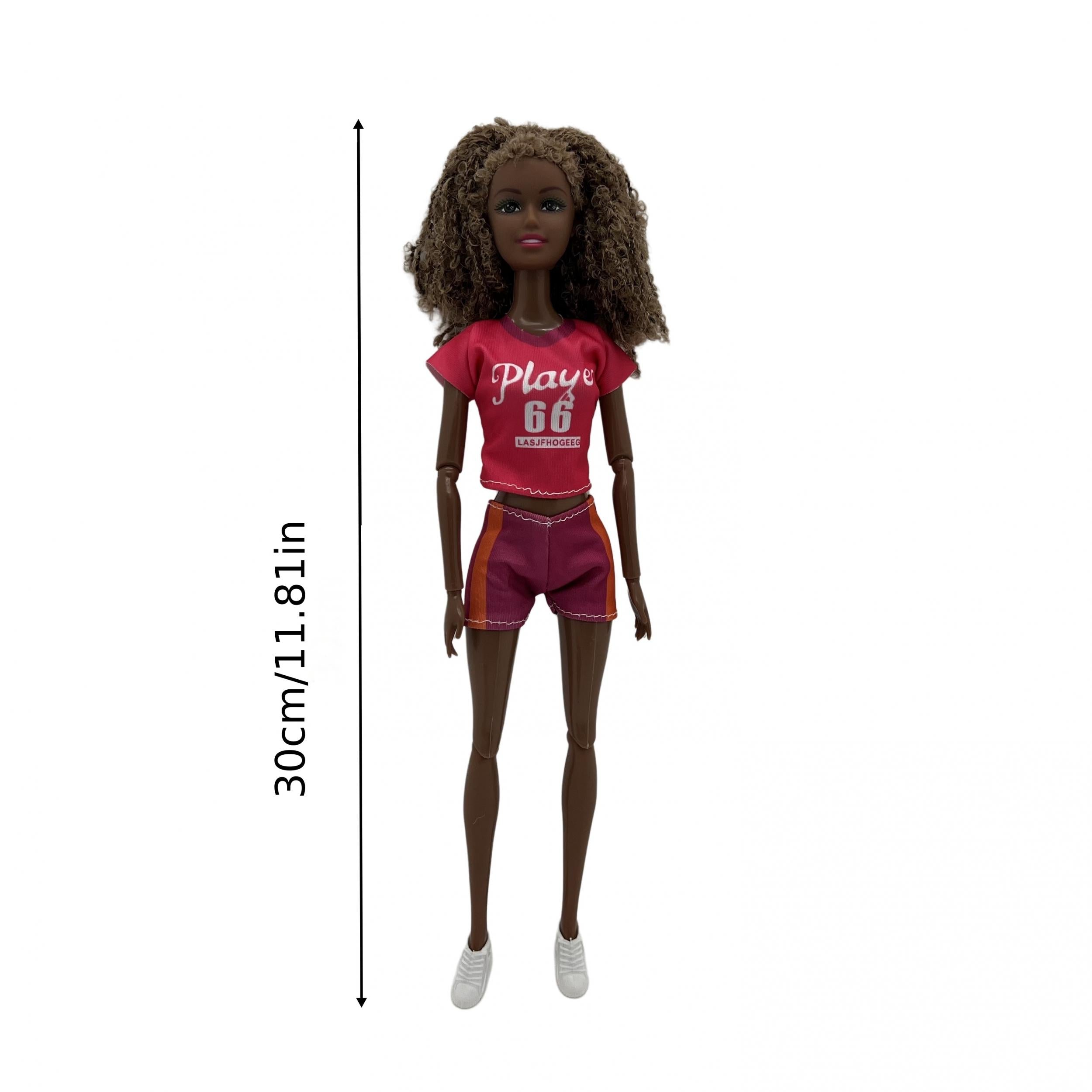 30Cm Curly Hair Doll Play 66 Sports Collection African Doll Outfit Shoes