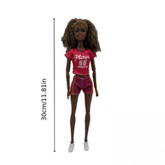 30Cm Curly Hair Doll Play 66 Sports Collection African Doll Outfit Shoes