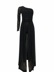 One Shoulder Jumpsuit With Overskirt Casual Women's Clothing