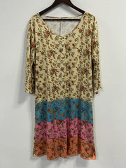 Women's Plus Colorblock Floral Print Half Sleeve Round Neck Dress
