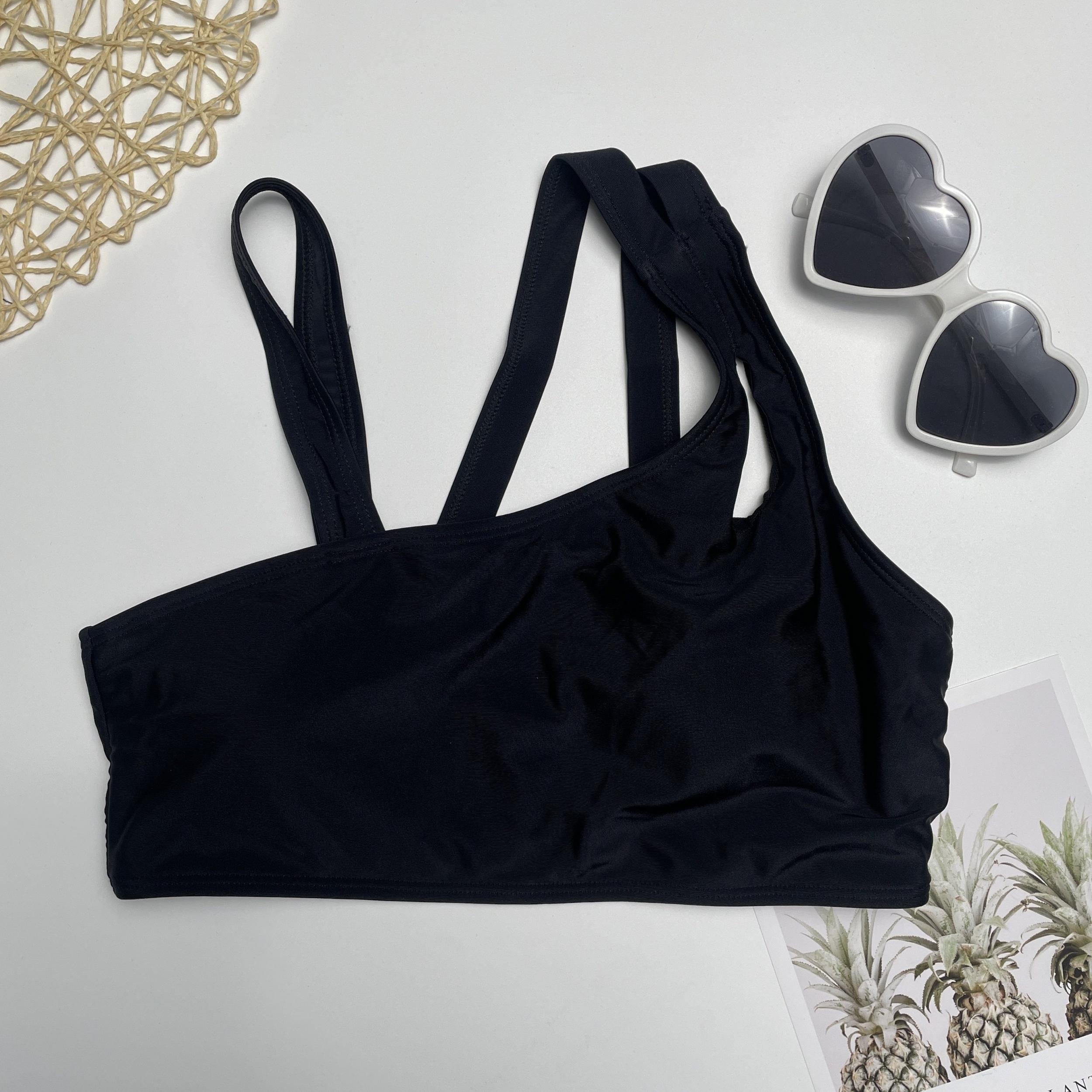 Stretchy Bikini Top Asymmetrical Neck Beachwear Top
