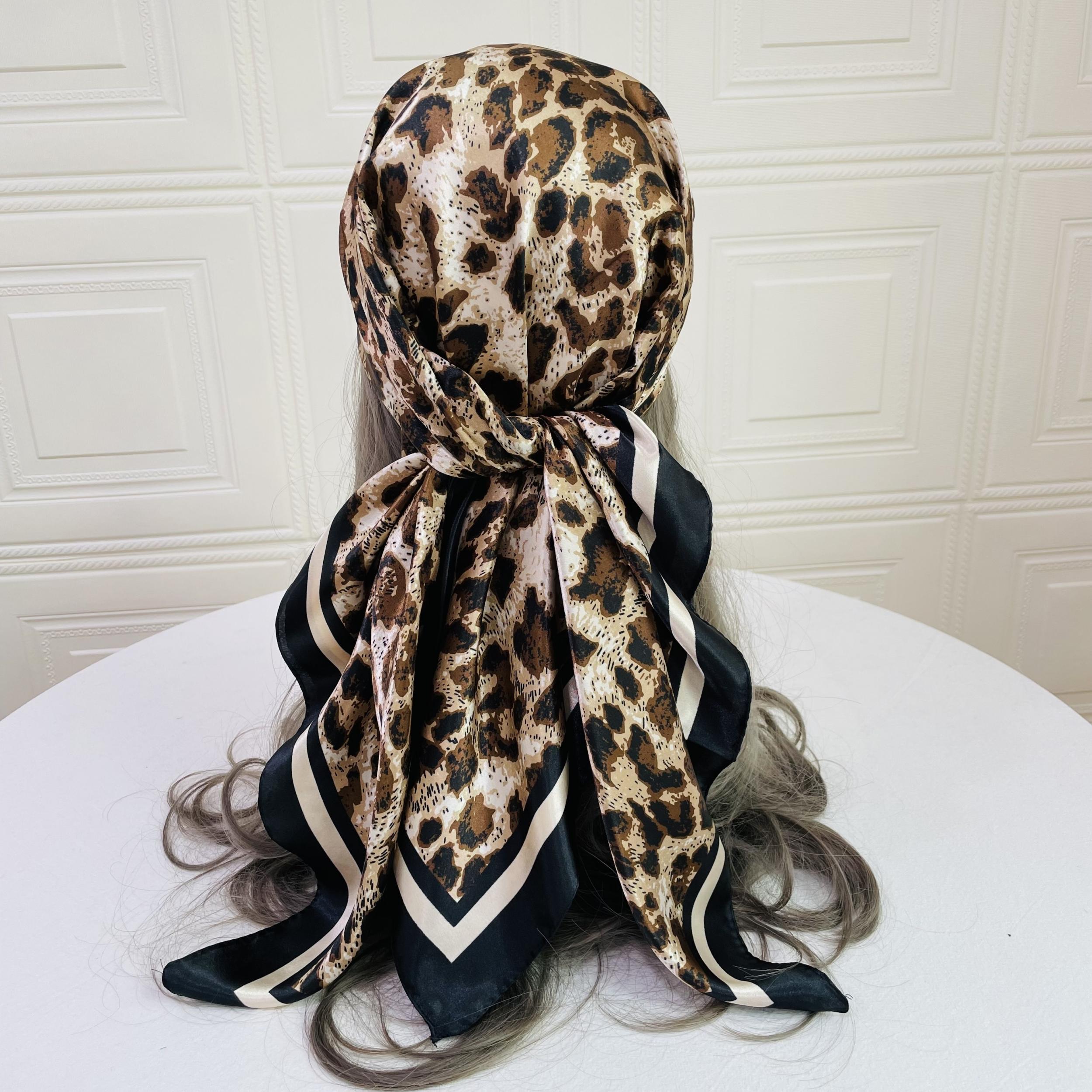 Leopard Chain Print Shawl Satin Square Scarf Bandana Silk Head Wrap
