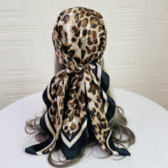 Leopard Chain Print Shawl Satin Square Scarf Bandana Silk Head Wrap