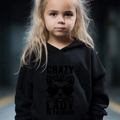 Cartoon Cat Pattern Hooded Sweatshirt and Sweatpants Set for Girls