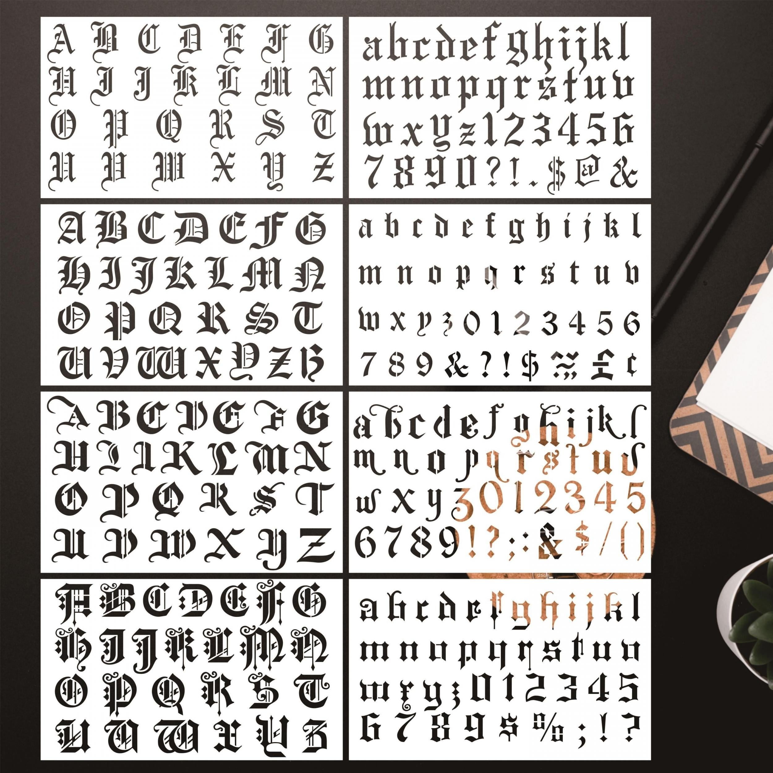 8pcs Old English Lettering Stencils Gothic Font Templates for Drawing