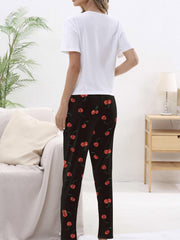 Cherry Print Pajama Set Short Sleeve Top & Pants