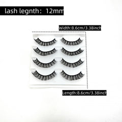 4 Pairs D Curling 12mm False Eyelashes Natural Look Thick Wispy Lashes