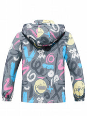 Girls' Graffiti Print Hooded Windbreaker Jacket