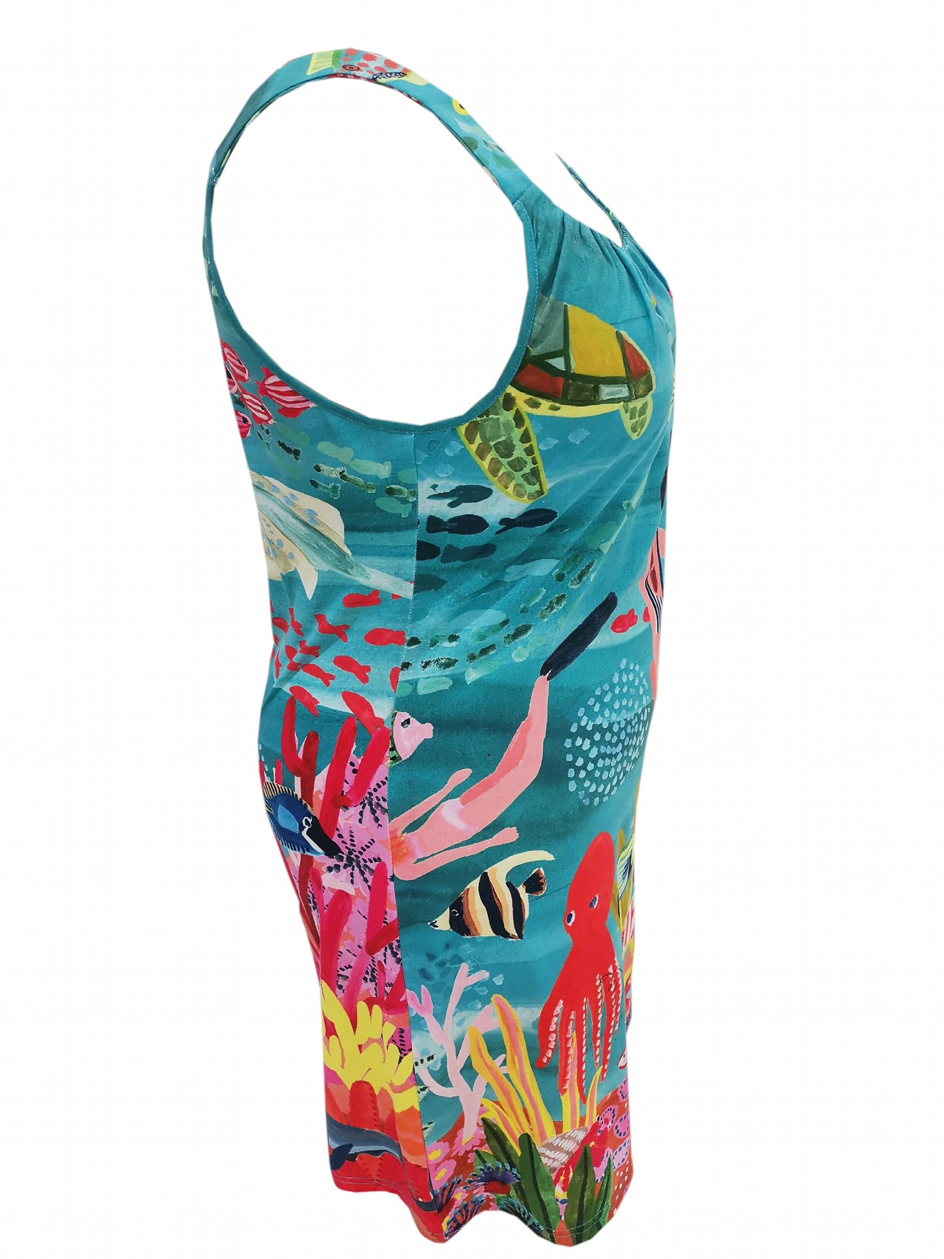 Seabed Print Ribbed Tank Dress Women's Summer Dress