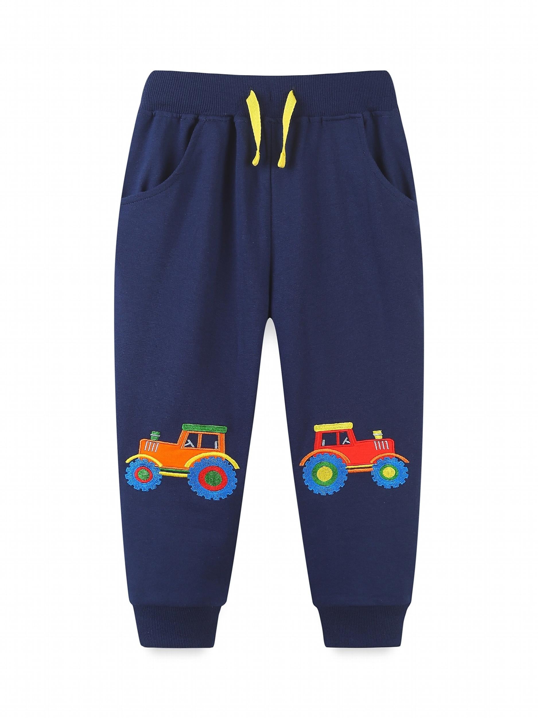Boys Excavator Embroidered Long Pants Spring Autumn Kids Clothing
