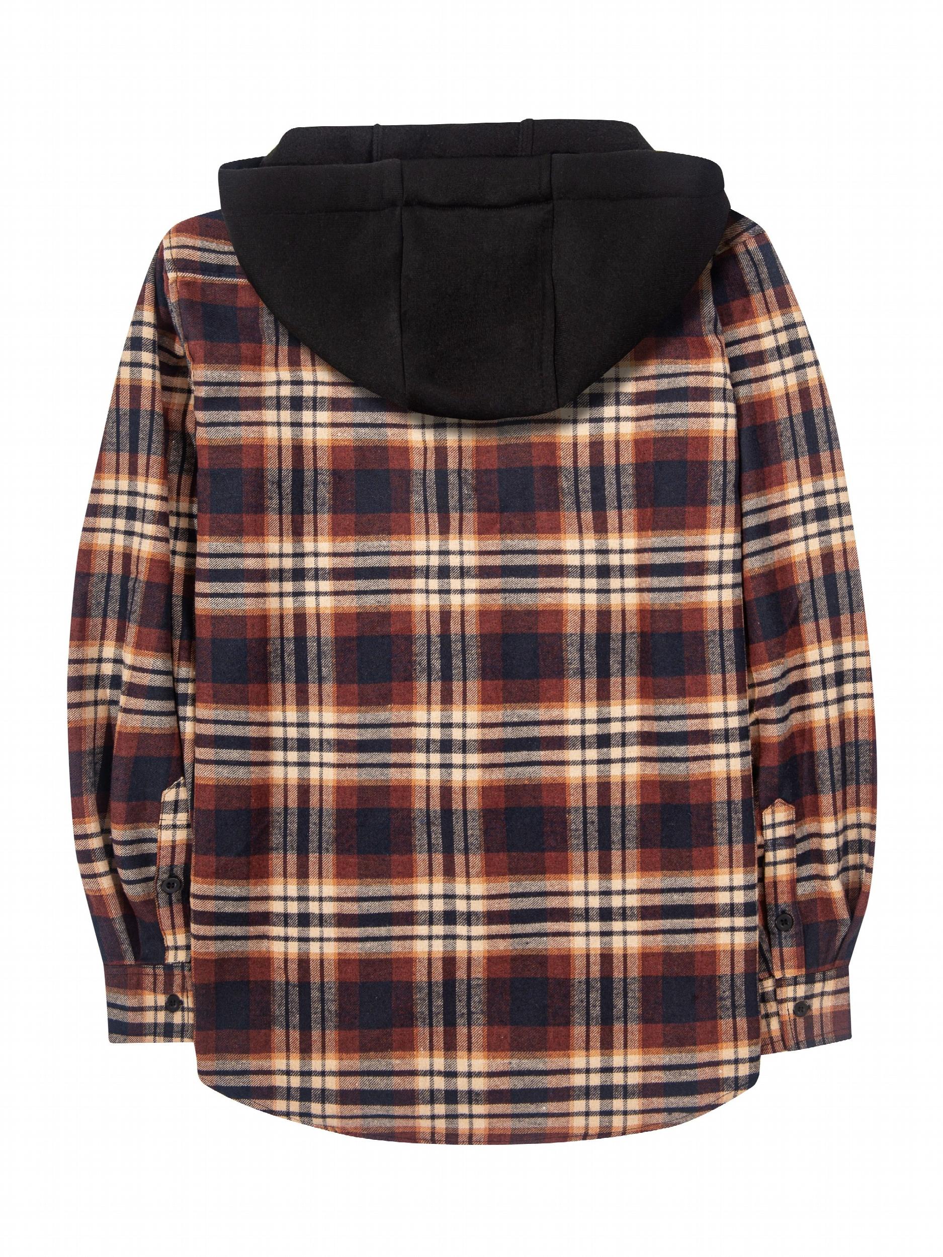 Men's Plaid Hooded Chest Pocket Long Sleeve Shirt For Spring Autumn