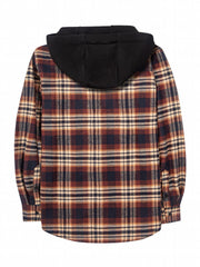 Men's Plaid Hooded Chest Pocket Long Sleeve Shirt For Spring Autumn