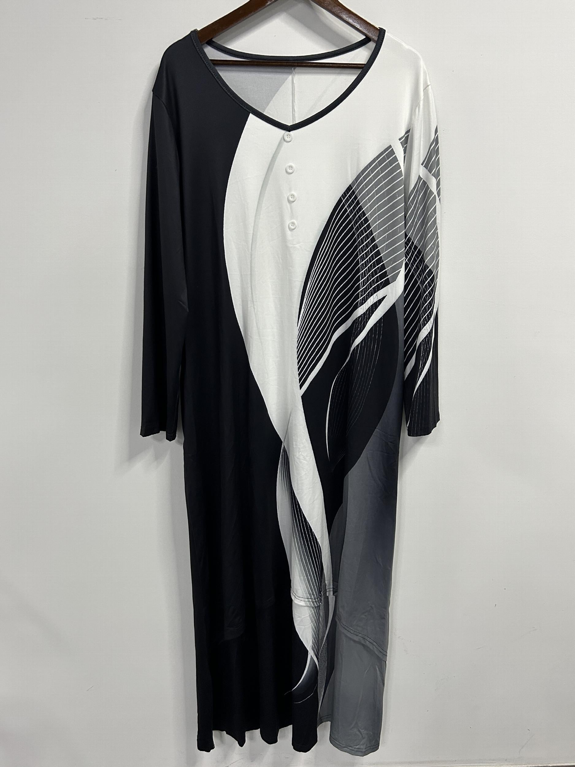 Stripe Print Long Sleeve Maxi Dress with Pockets