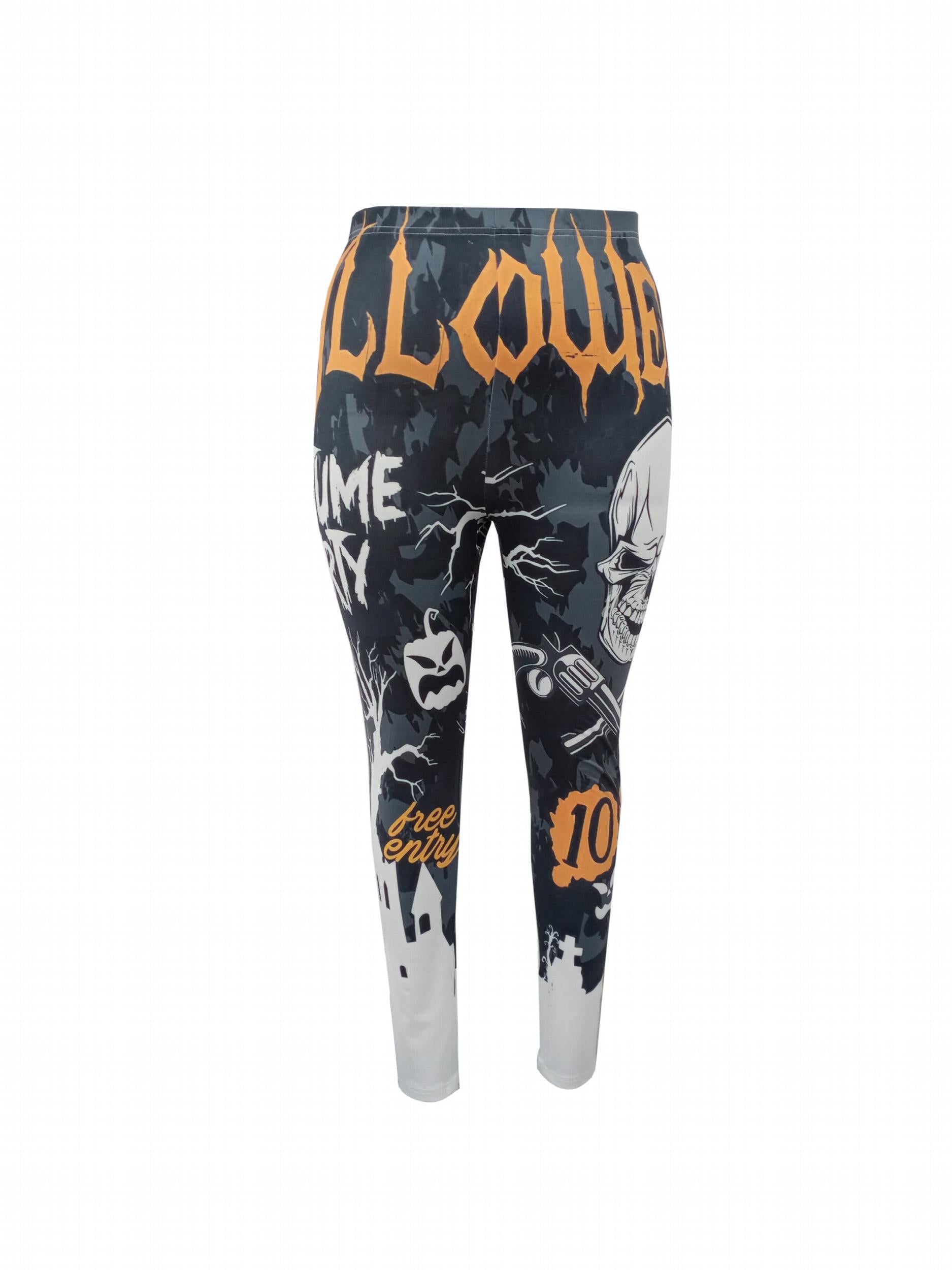 Women's Plus Halloween Skull & Pumpkin Print High Rise Skinny Pants